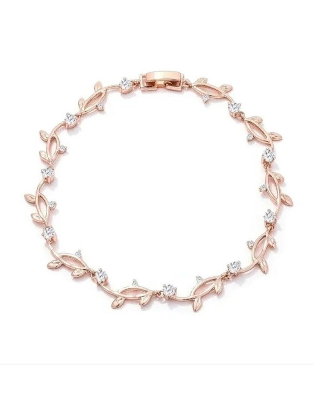 Rose Gold Floral Leaf Bracelet with Zircon Accents